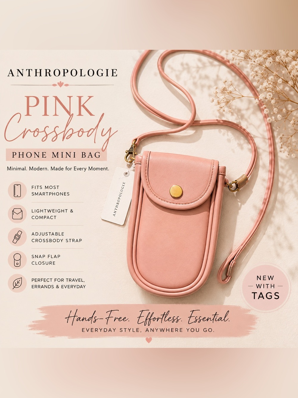 Anthropologie Blush Pink Mini Crossbody Phone Pouch NWT